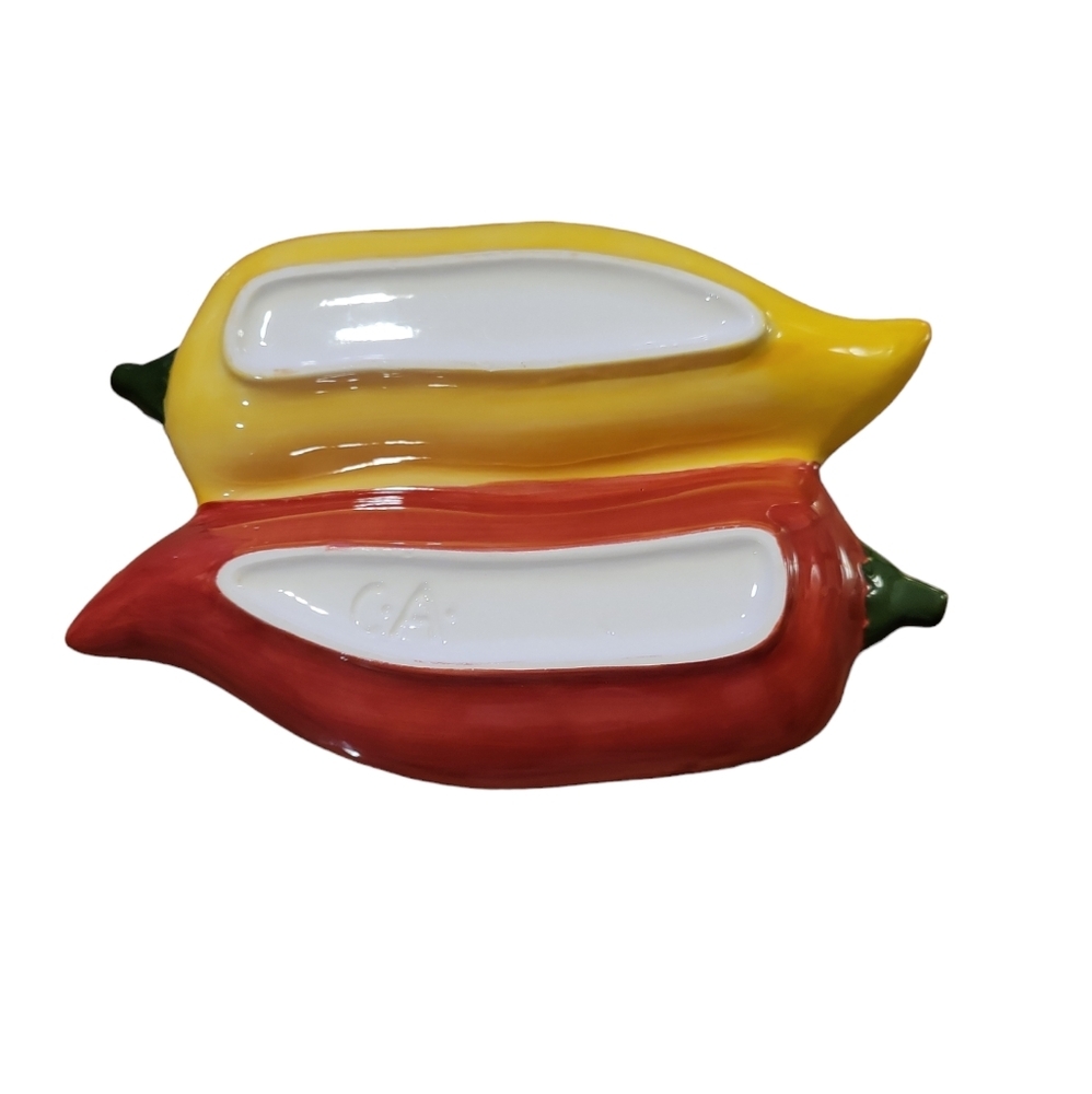 Clay Art C.A. Chili Pepper Divided Salsa Dish Fiesta Taco Tuesday - Picture 2 of 3